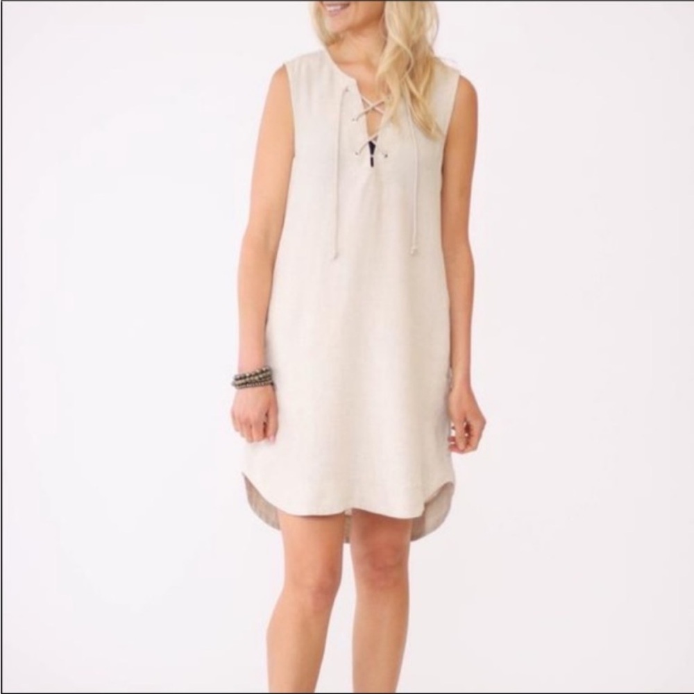 Bella Dahl Baby Pink Tencel Linen Lace Up Dress Size Medium